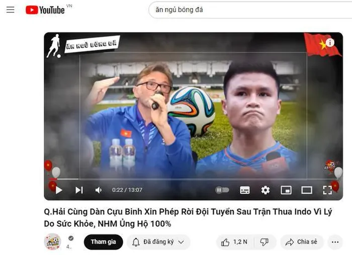 Trang Youtube đăng nội dung "bịa đặt" về tuyển Việt Nam để hút lượng xem.