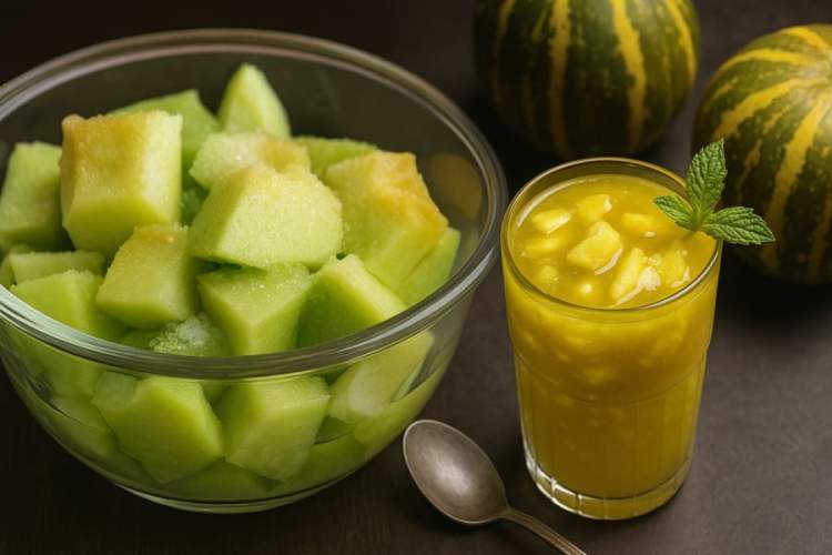 Dưa bở chín tới – thơm, ngọt, mát ruột, thường được dằm đường, dằm sữa hoặc ăn mát như kem trong những trưa hè oi ả.