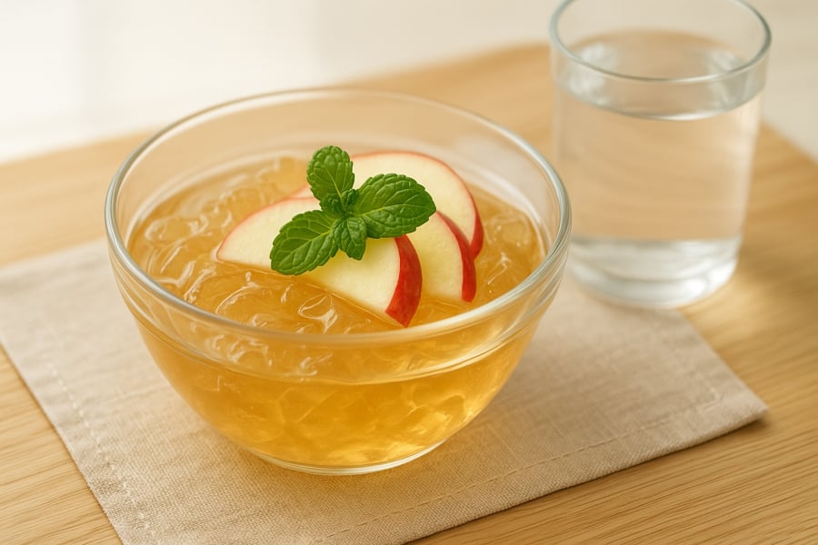 Thạch da heo nấu táo đỏ – món ăn nhẹ giúp tăng cường collagen tự nhiên cho làn da căng mịn.